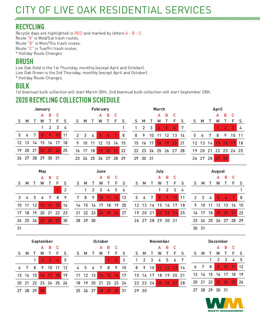 City of Live Oak Recycling Program & Calendar