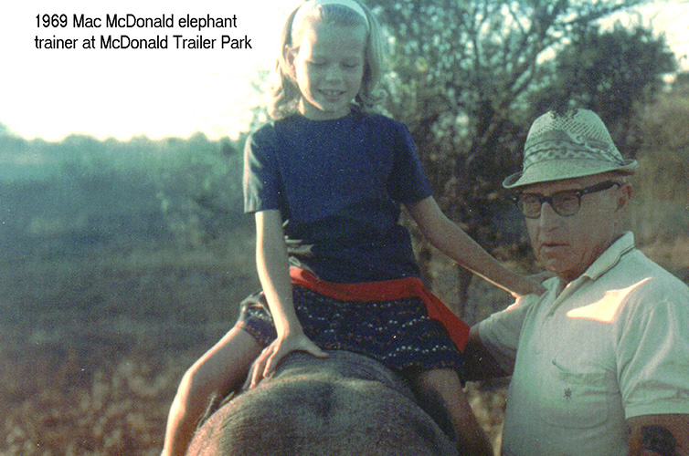 1969 Mac McDonald elephant trainer at McDonald Trailer Park